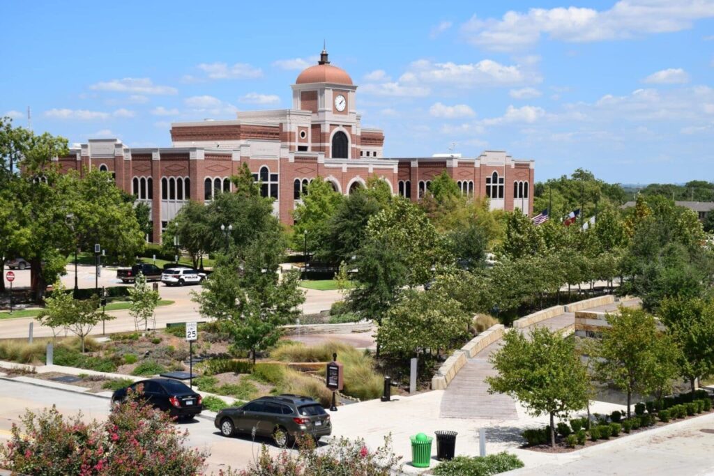 aerial view of a building in lewisville tx